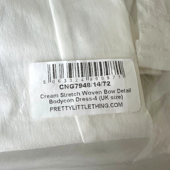 NWT PrettyLittleThing Cream Stretch Woven Bow Detail Bodycon Dress Size 4 - Picture 8 of 11